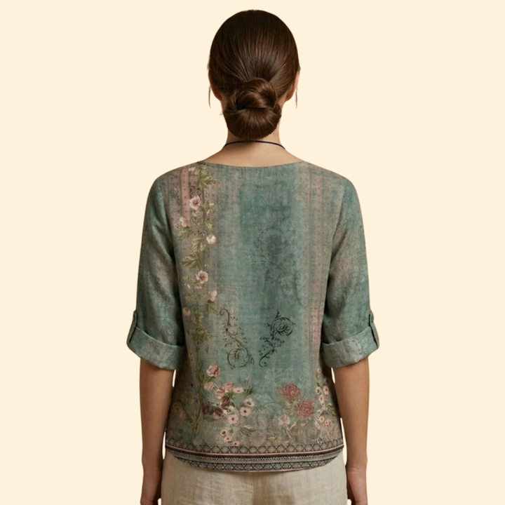 Women’s Floral Blouse with Three-Quarter Sleeves