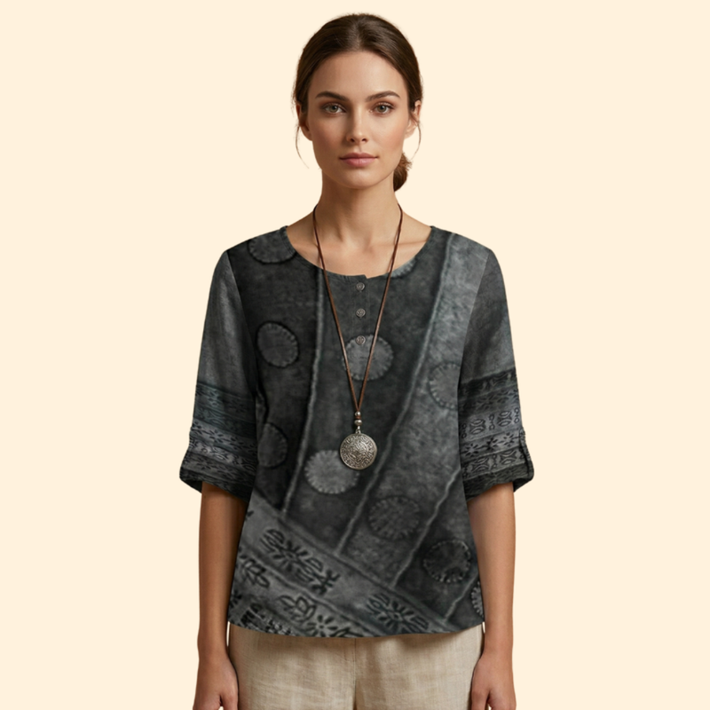 Women’s Floral Blouse with Three-Quarter Sleeves