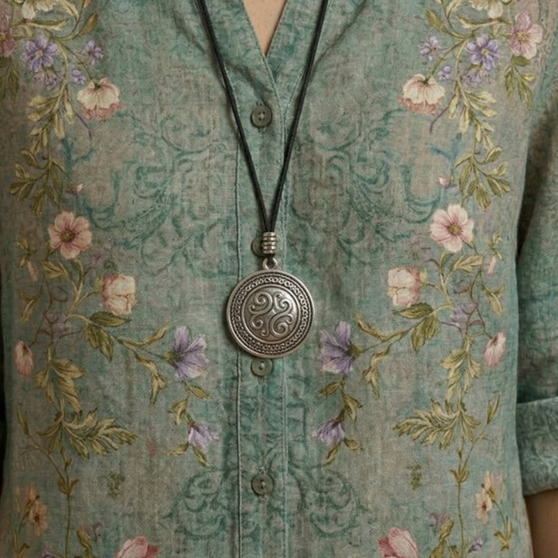 Women’s Floral Blouse with Three-Quarter Sleeves