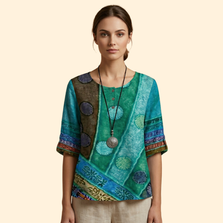 Women’s Floral Blouse with Three-Quarter Sleeves