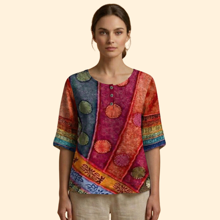 Women’s Floral Blouse with Three-Quarter Sleeves