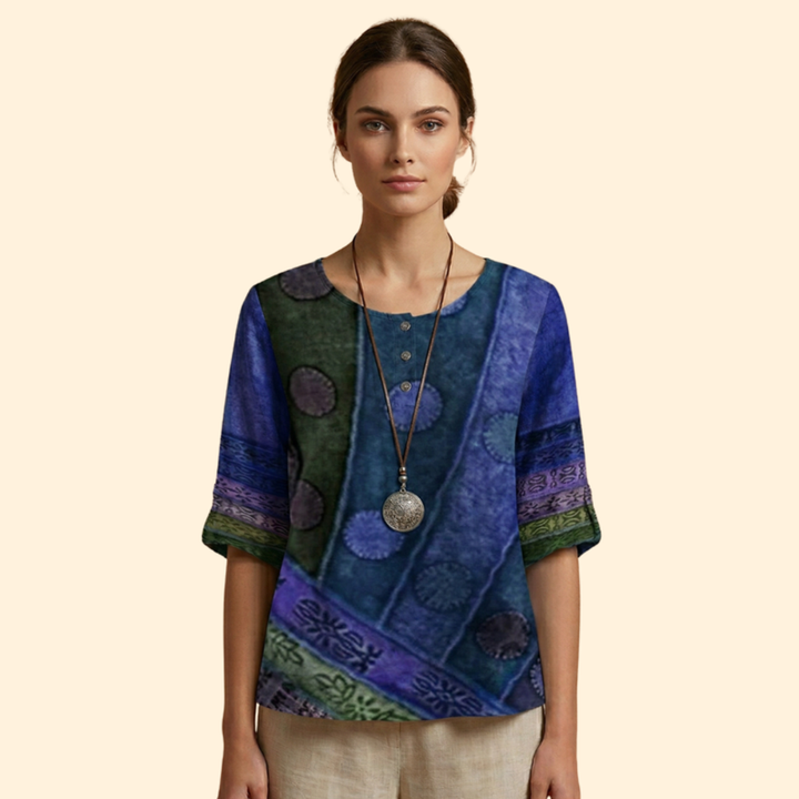 Women’s Floral Blouse with Three-Quarter Sleeves