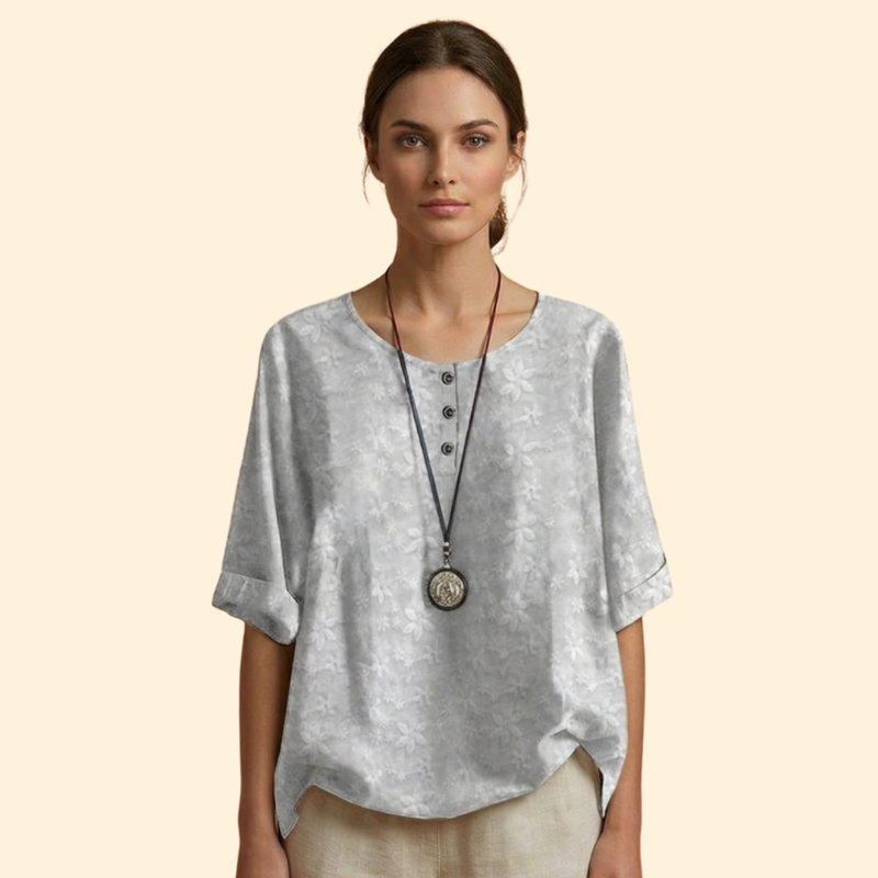 Women’s Floral Blouse with Three-Quarter Sleeves