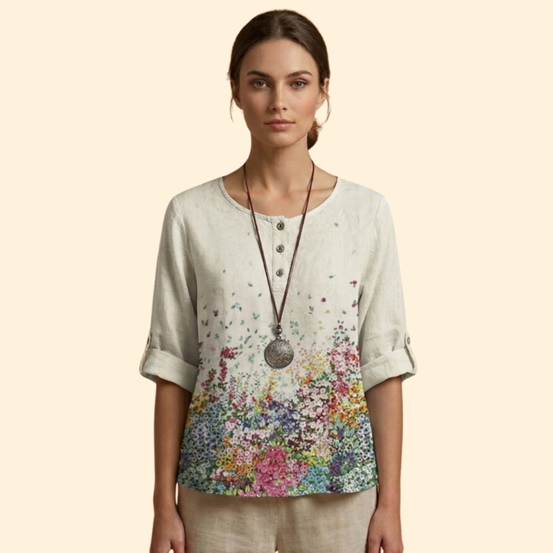 Women’s Floral Blouse with Three-Quarter Sleeves
