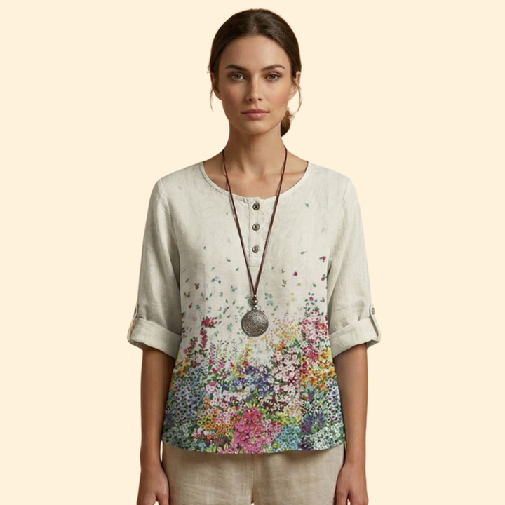 Women’s Floral Blouse with Three-Quarter Sleeves