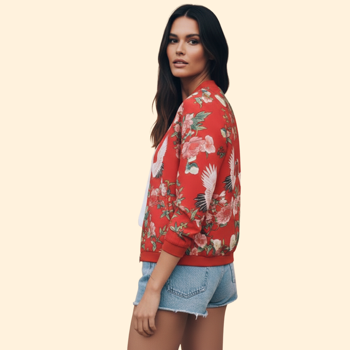 Women’s Bomber Jacket with Floral Print Design