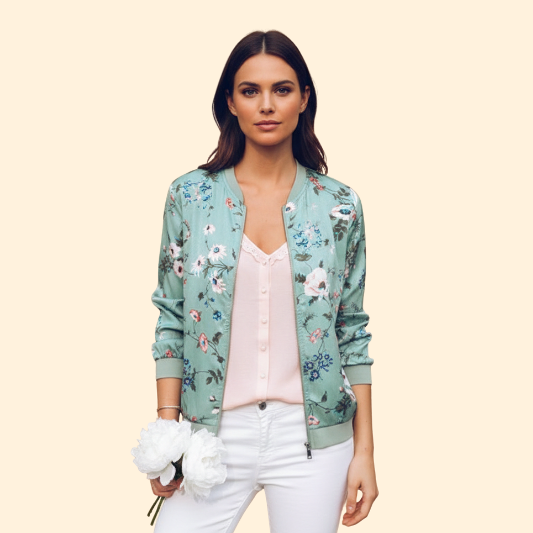 Women’s Bomber Jacket with Floral Print Design