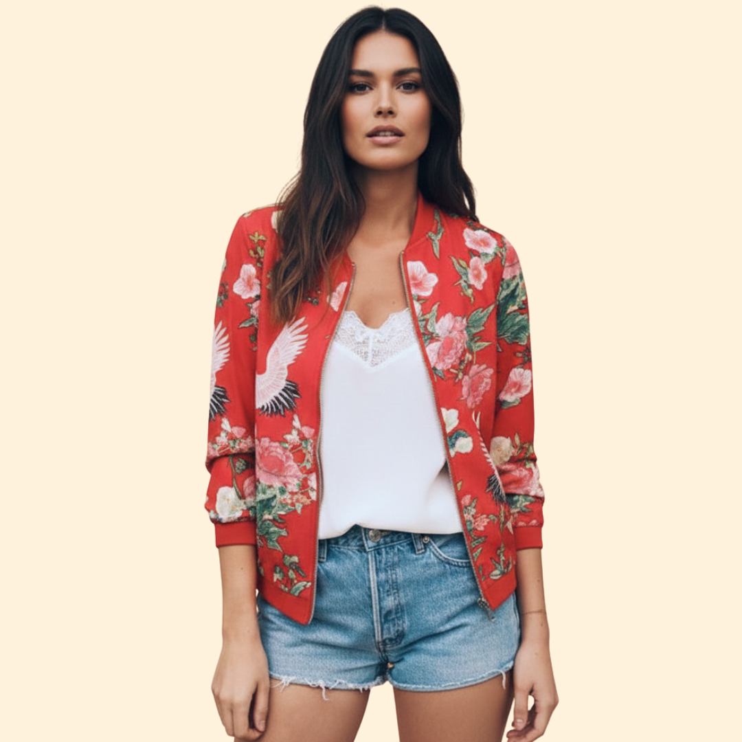 Women’s Bomber Jacket with Floral Print Design