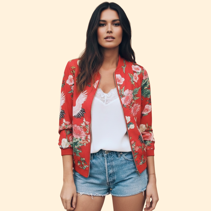 Women’s Bomber Jacket with Floral Print Design
