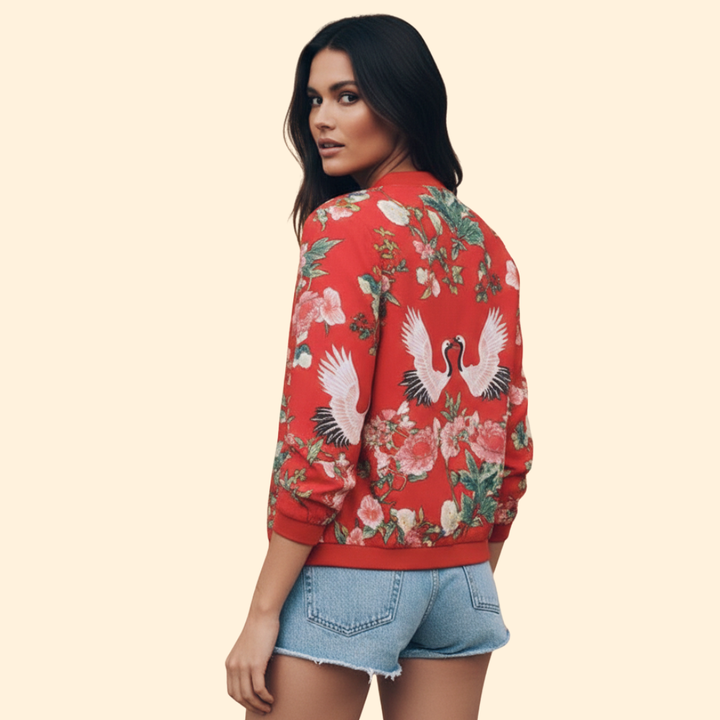 Women’s Bomber Jacket with Floral Print Design
