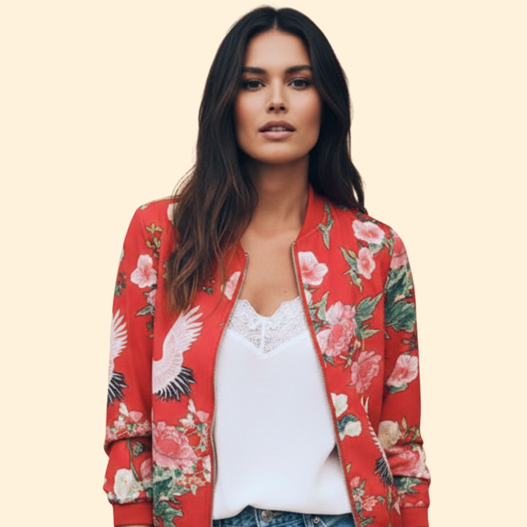 Women’s Bomber Jacket with Floral Print Design