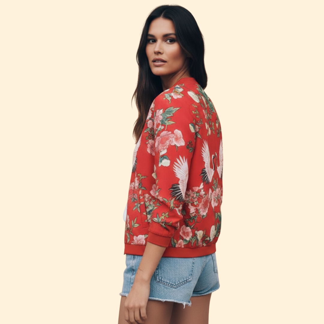 Women’s Bomber Jacket with Floral Print Design