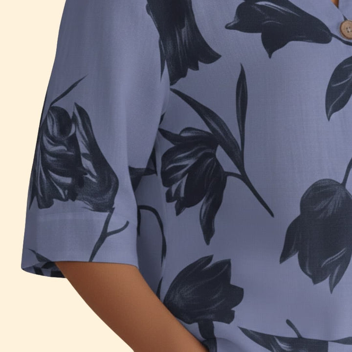 Women’s Floral Button-up Blouse with V-neck Design