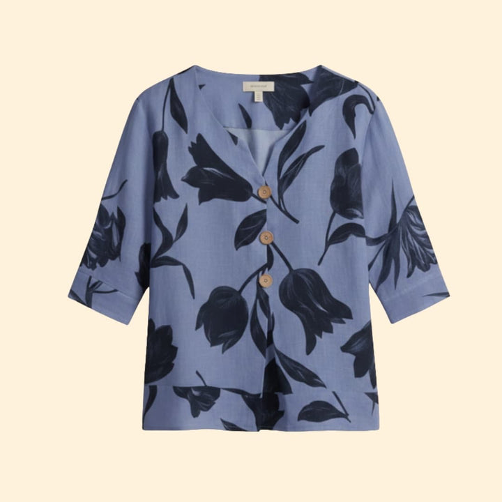 Women’s Floral Button-up Blouse with V-neck Design