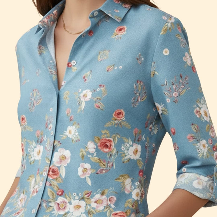 Women’s Floral Button-up Blouse with V-neck