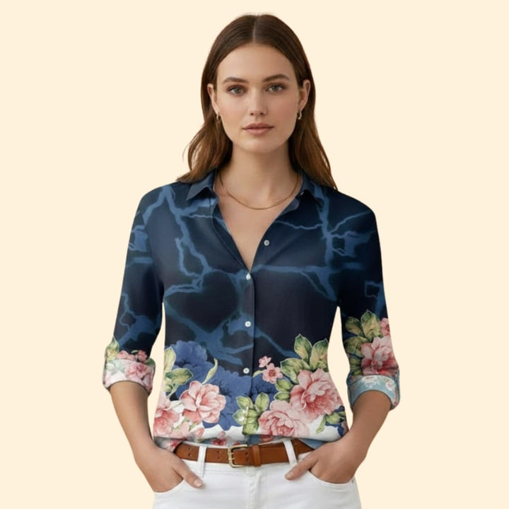Women’s Floral Button-up Blouse with V-neck