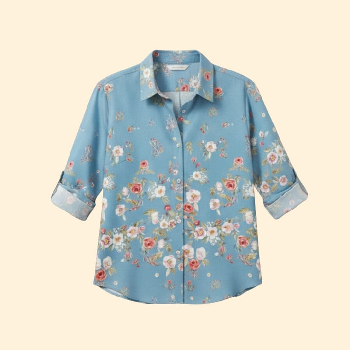 Women’s Floral Button-up Blouse with V-neck