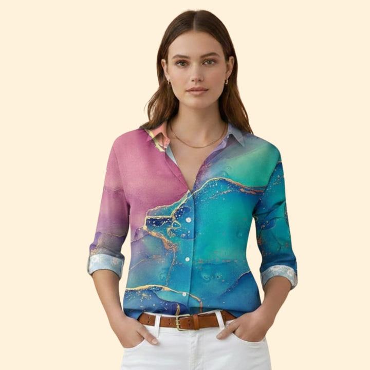 Women’s Floral Button-up Blouse with V-neck