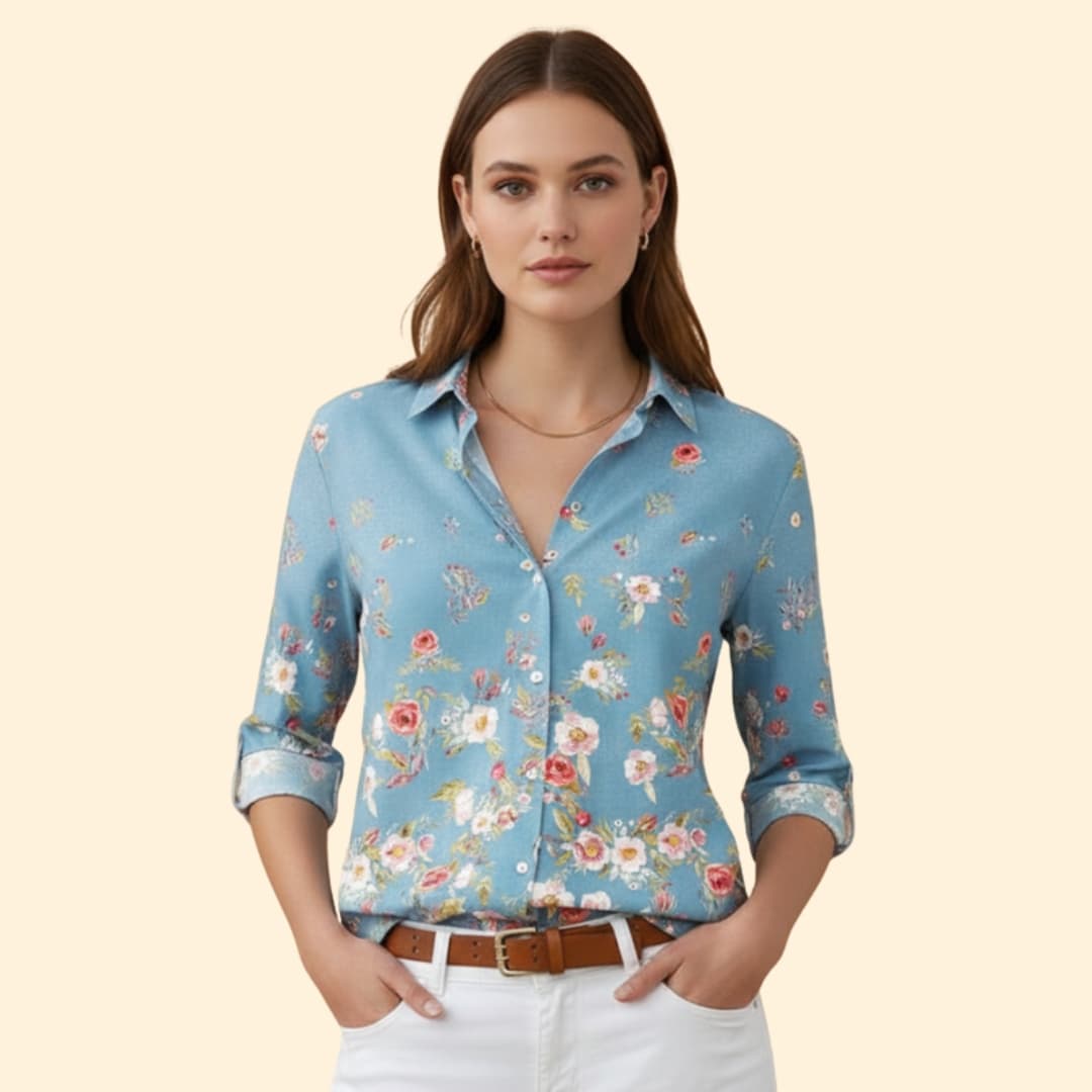 Women’s Floral Button-up Blouse with V-neck