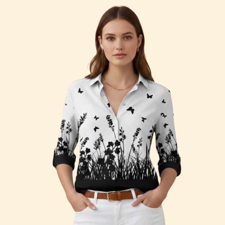 Women’s Floral Button-up Blouse with V-neck