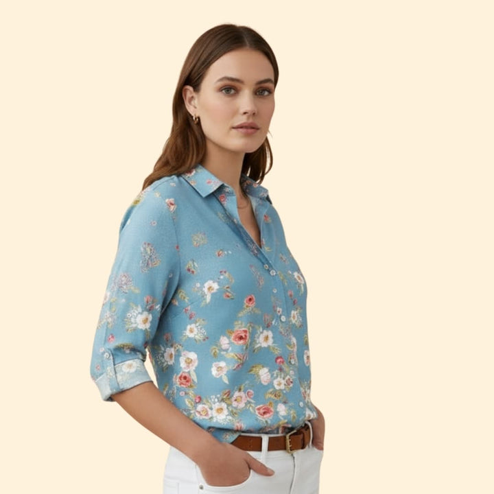 Women’s Floral Button-up Blouse with V-neck