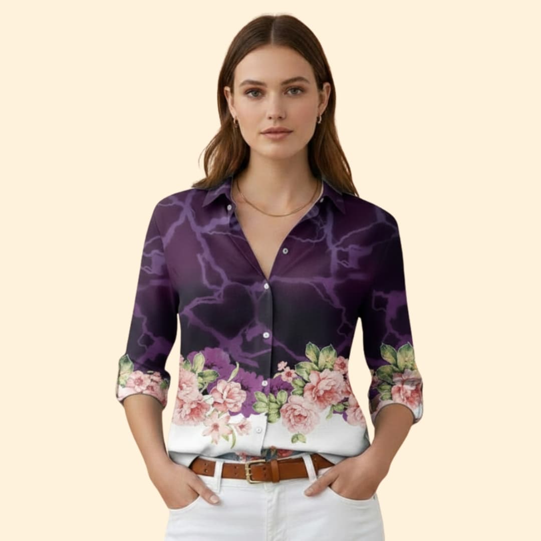 Women’s Floral Button-up Blouse with V-neck