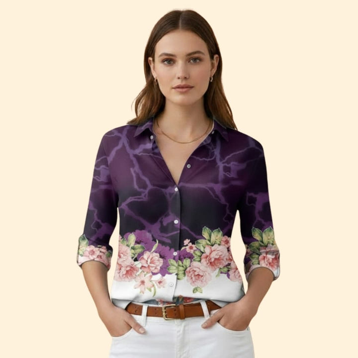 Women’s Floral Button-up Blouse with V-neck