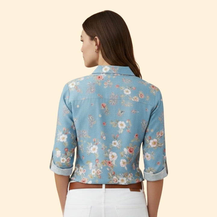 Women’s Floral Button-up Blouse with V-neck