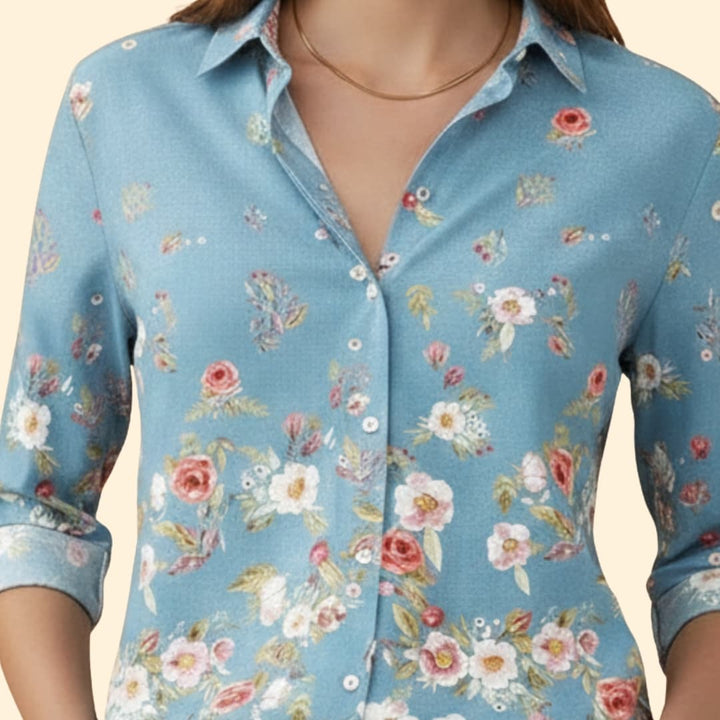Women’s Floral Button-up Blouse with V-neck