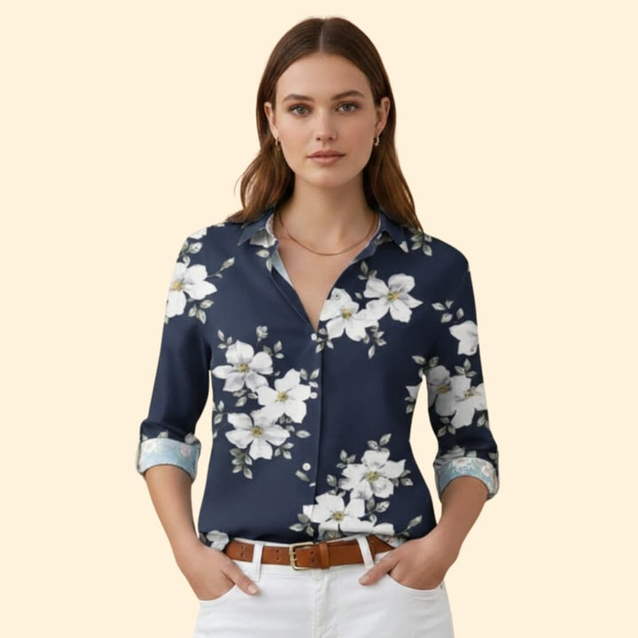 Women’s Floral Button-up Blouse with V-neck
