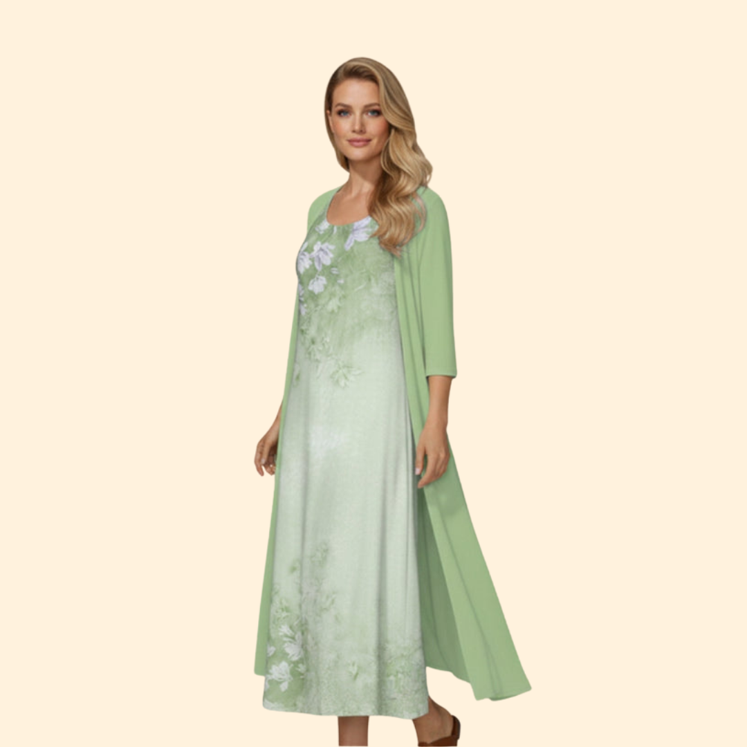 Women’s Floral Dress with Lightweight Cardigan