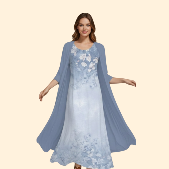 Women’s Floral Dress with Lightweight Cardigan