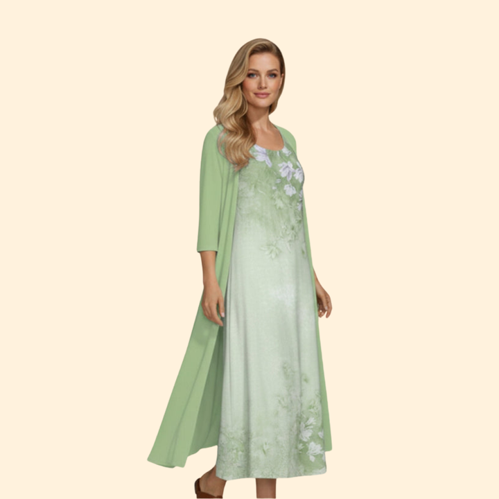 Women’s Floral Dress with Lightweight Cardigan