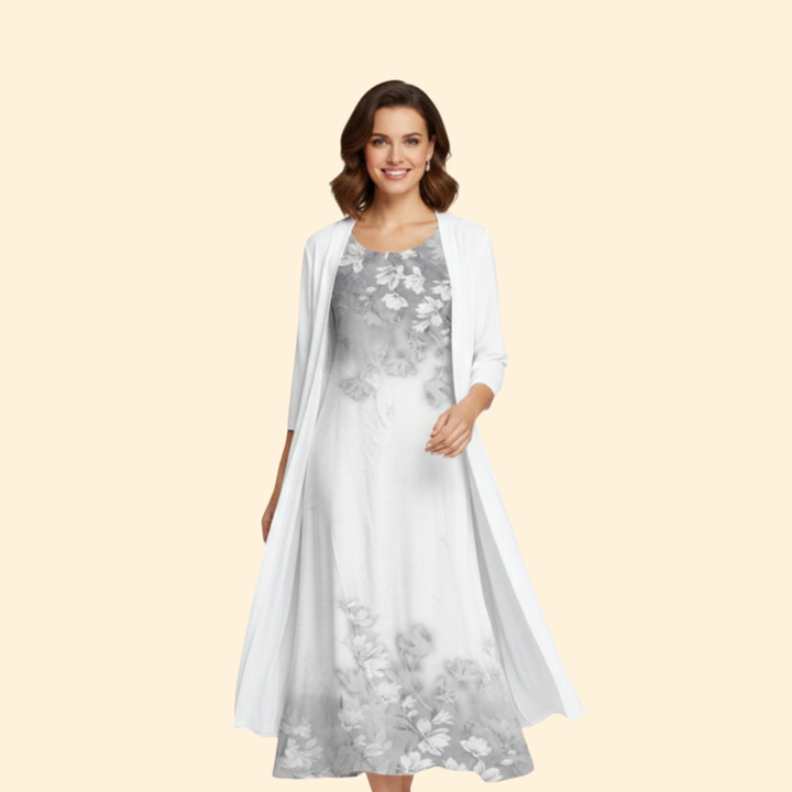 Women’s Floral Dress with Lightweight Cardigan