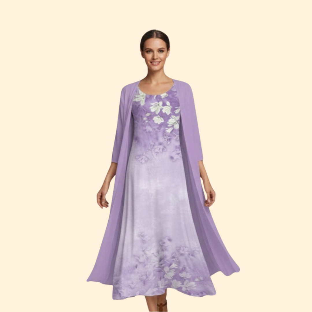 Women’s Floral Dress with Lightweight Cardigan