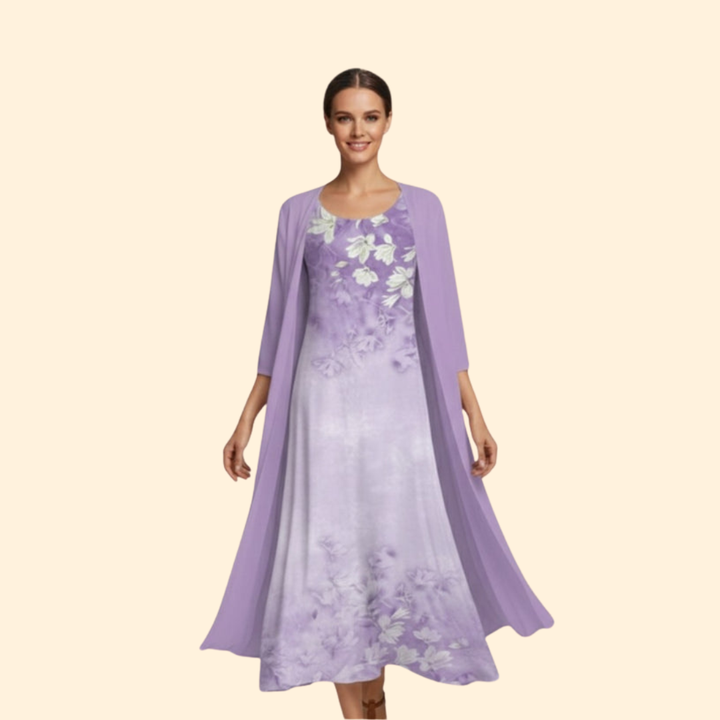 Women’s Floral Dress with Lightweight Cardigan