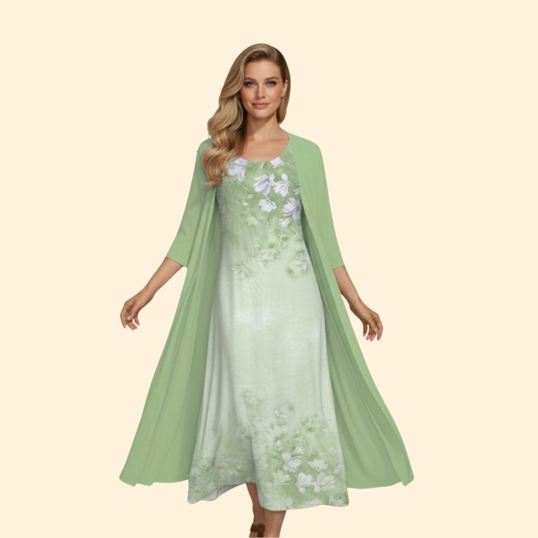 Women’s Floral Dress with Lightweight Cardigan