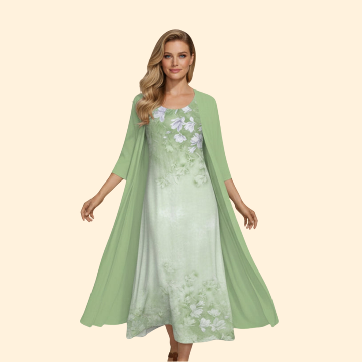 Women’s Floral Dress with Lightweight Cardigan