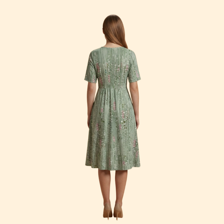 Women’s Floral Dress with Ruched Waistband