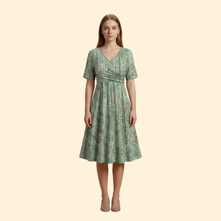 Women’s Floral Dress with Ruched Waistband