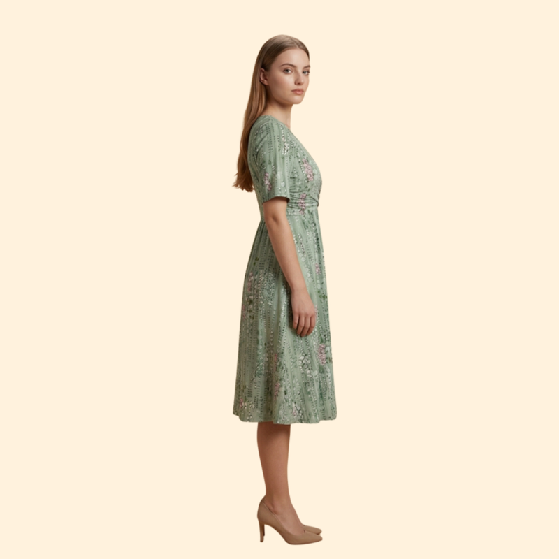 Women’s Floral Dress with Ruched Waistband