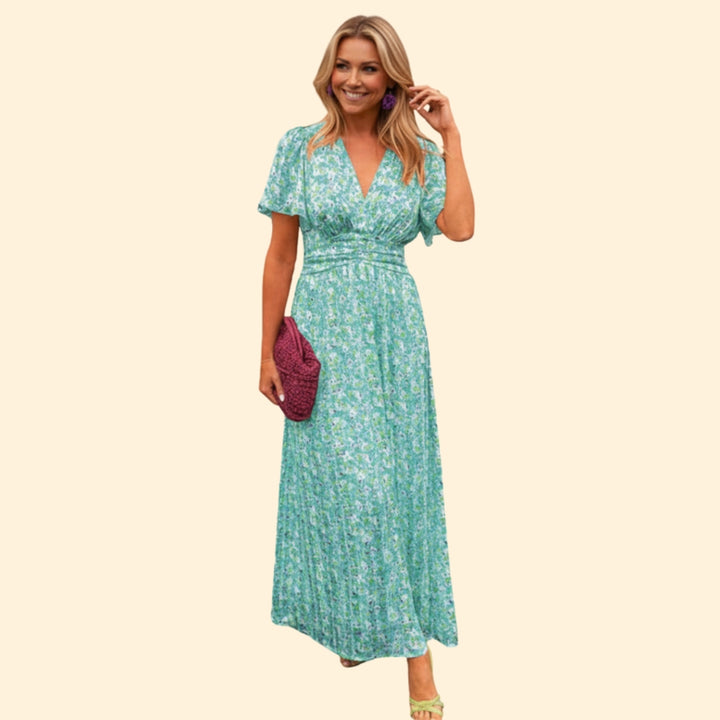 Women’s Floral Dress with V-Neck and Wrap Detail