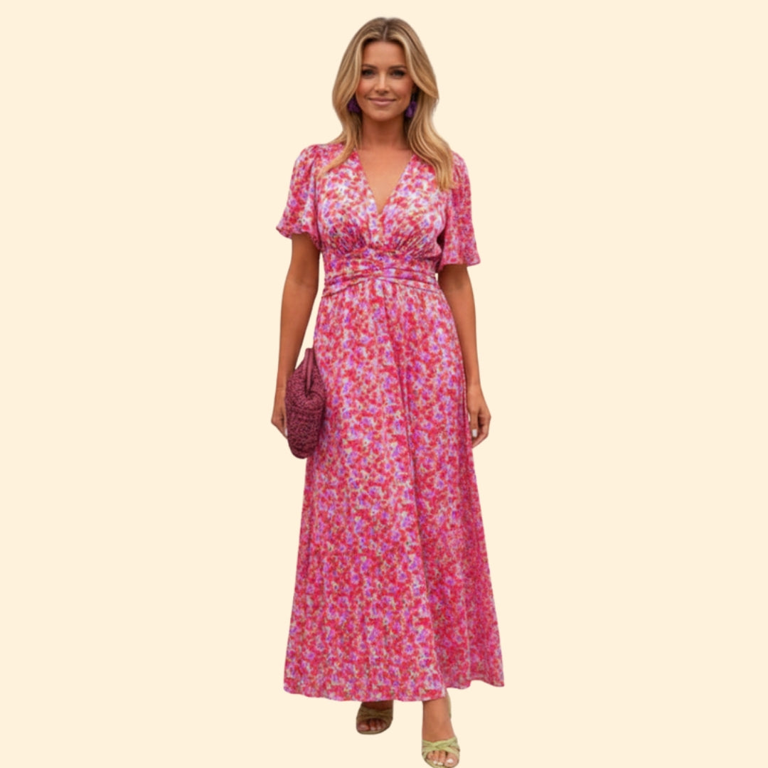Women’s Floral Dress with V-Neck and Wrap Detail