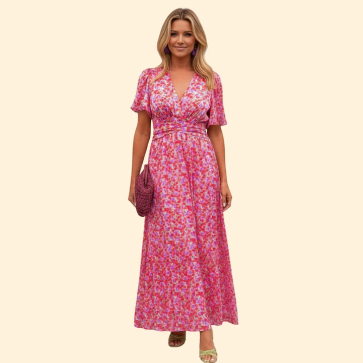 Women’s Floral Dress with V-Neck and Wrap Detail