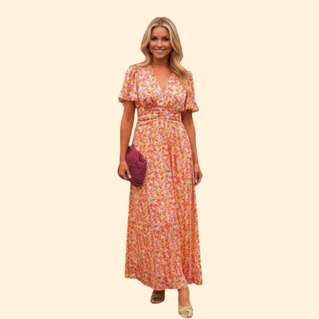 Women’s Floral Dress with V-Neck and Wrap Detail