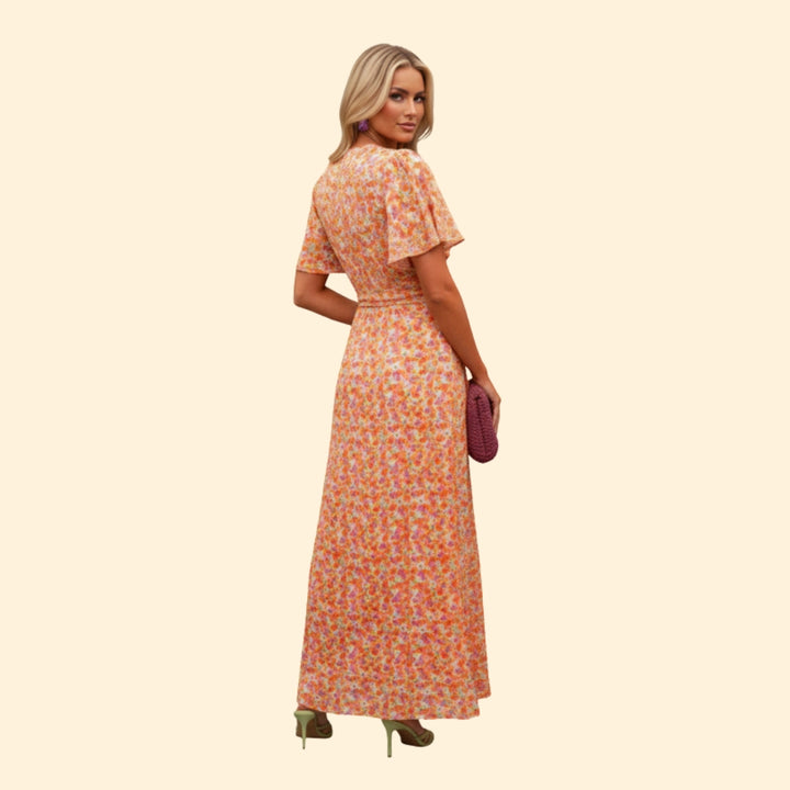 Women’s Floral Dress with V-Neck and Wrap Detail