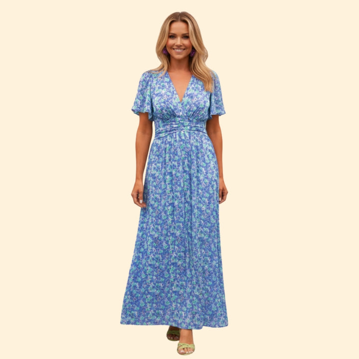 Women’s Floral Dress with V-Neck and Wrap Detail