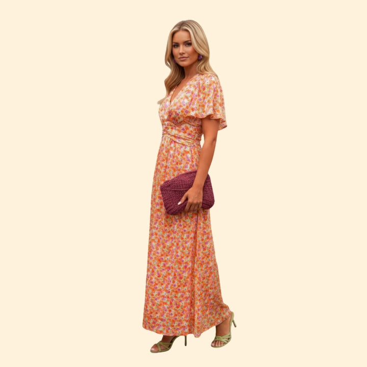 Women’s Floral Dress with V-Neck and Wrap Detail