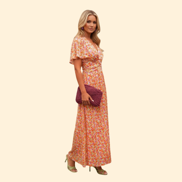 Women’s Floral Dress with V-Neck and Wrap Detail