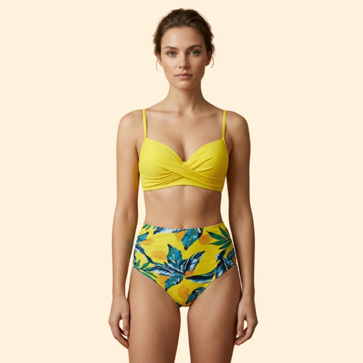 Women’s Floral High-Waisted Bikini with Padded Cups